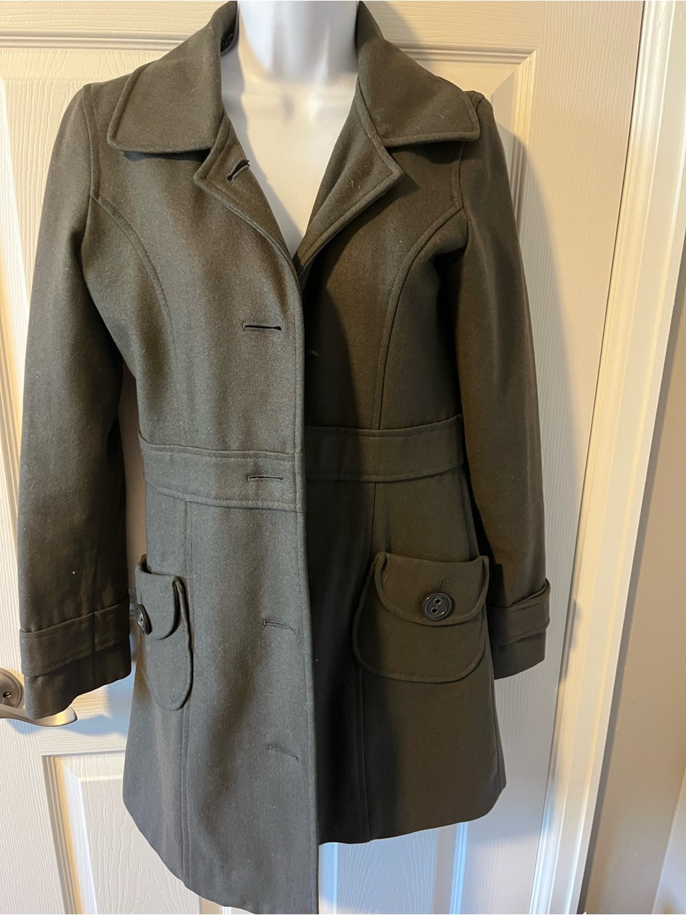 Anthropology Tulle Wool Pea Coat with Flap Pockets